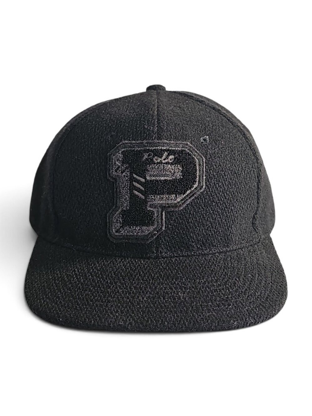Polo Ralph Lauren Collegiate P Patch Wool Fitted Baseball Cap Hat Large Black